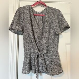 Women's Black & White Tie-Front Short Sleeve Top